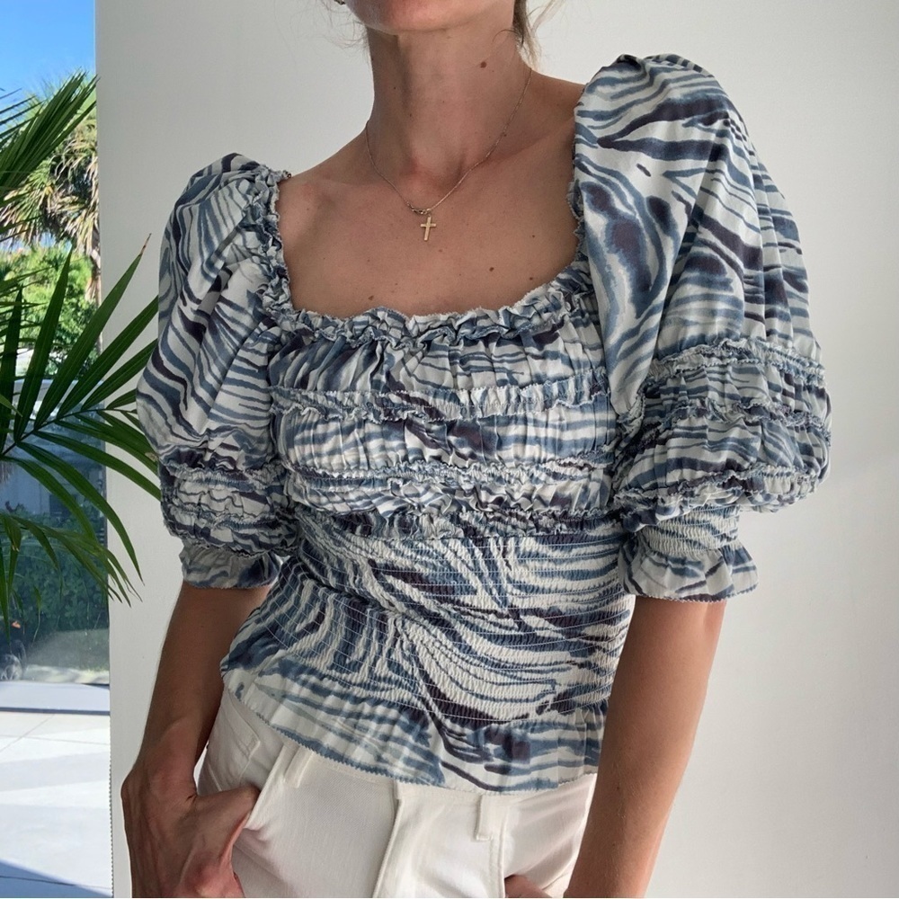 Love the Label by Anthropologie Smocked Puff Sleeve Blouse Size XS